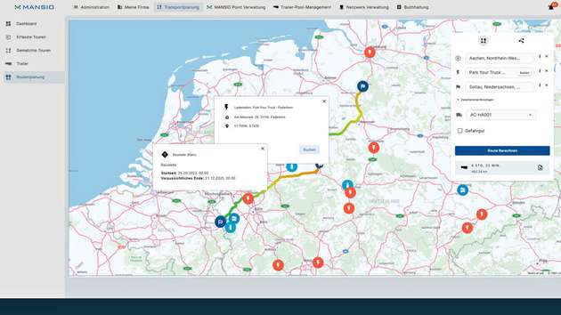 Der Prototyp der digitalen Anwendung zeigt eine Beispielroute von Aachen nach Soltau mit Zwischenstopp in Paderborn. Visualisiert werden unter anderem der Batteriezustand, Reichweiten, Ladestationen sowie Verkehrsdaten. 