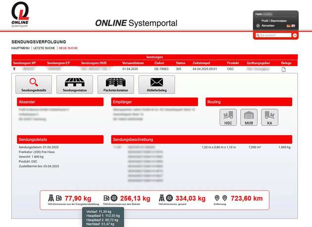  Jeder Partner kann die Ergebnisse für die von ihm beförderten OSL-Sendungen kostenlos einsehen, die Kosten für Datenerfassung und Emissionsauswertung übernimmt Online Systemlogistik.