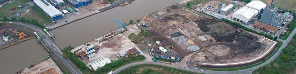 Blick von oben: Aktueller Ausbaustand des Betriebsgeländes der proRC GmbH am Seehafen Papenburg.
