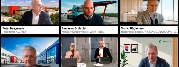 Peter Bergmann (Alcaro Invest),  Benjamin Schiebler (Volvo Group), Volker Rügheimer (Volkswagen Group), Dr. Thomas Steinmüller (Afilog) und Markus Hagedorn (Greenflash) im Gespräch mit Chefredakteur Tim-Oliver Frische (ZERO) und Kay Simon (#createyourfuture)