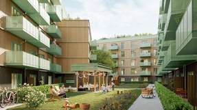 Visualisierung des URBANROOTS Marienhof in Köln-Raderthal. 